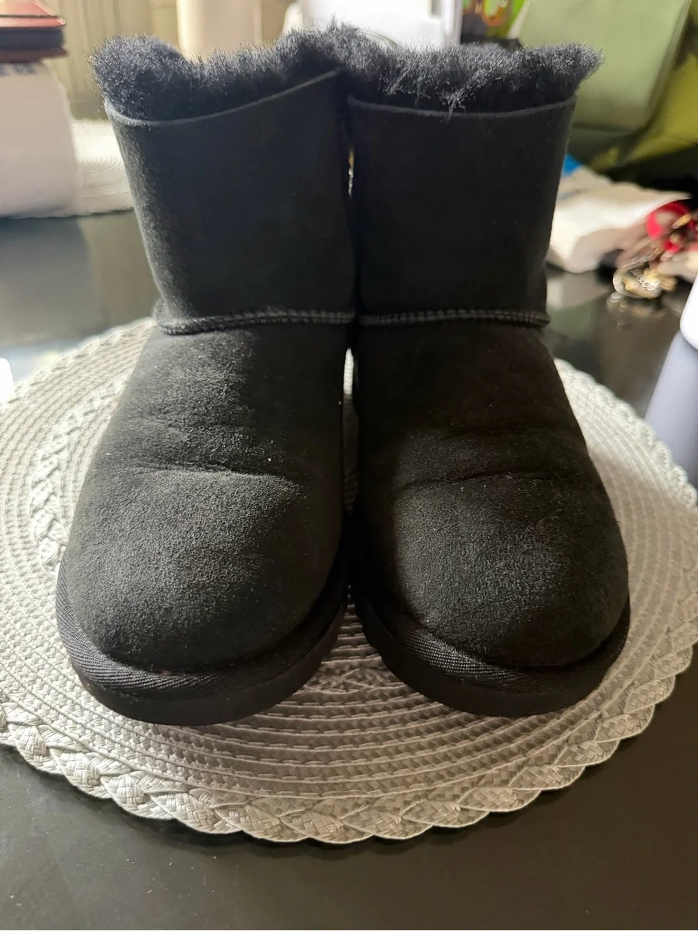 UGG women  Black Faux-Shearling Ankle Boots
